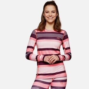 Kari Traa Womens M Performance Baselayer Pink Maroon Stripe Sporty Athletic